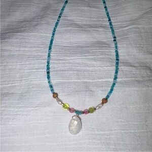 Multicolor Beaded Necklace with Teardrop Pendant